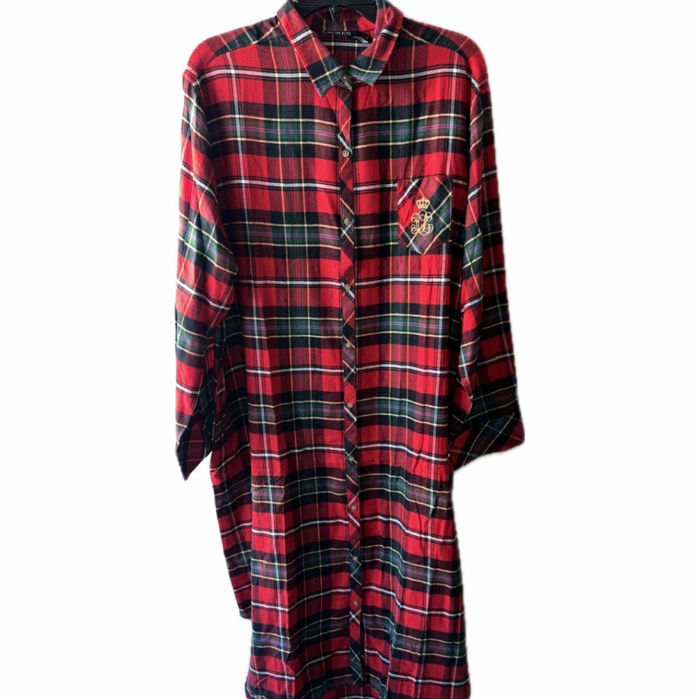 Lauren Ralph Lauren Red Flannel Monogrammed Nightgown
